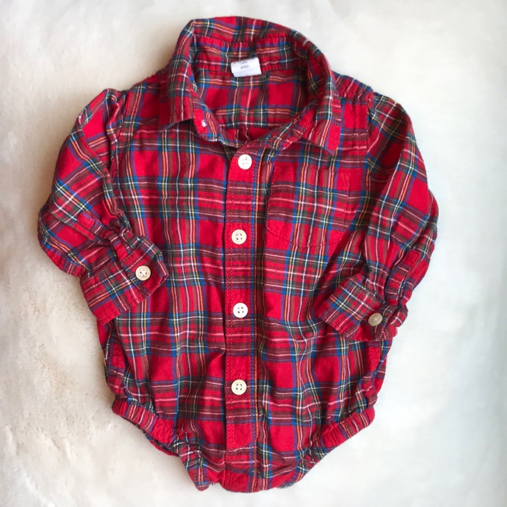 💝HP💝 Gap cotton flannel plaid onesie 6-12 months